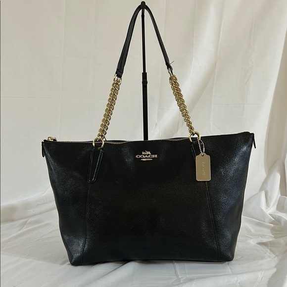 Coach F37078 Black Pebbled Ava Leather Chain Tote Bag - Picture 1 of 13
